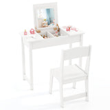 2-in-1 Kids Vanity Makeup Table and Chair Set with Flip Top Mirror-White