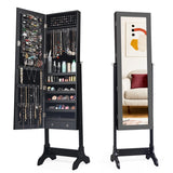 Lockable Mirrored Jewelry Cabinet Armoire Storage Organizer Box-Black