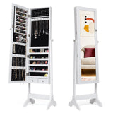 Lockable Mirrored Jewelry Cabinet Armoire Storage Organizer Box-White