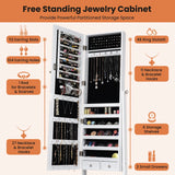 Lockable Mirrored Jewelry Cabinet Armoire Storage Organizer Box-White