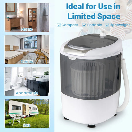 2 in 1 Mini Single Tub Washer Semi-automatic Spin Dryer-Grey
