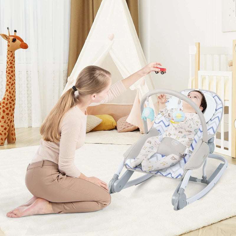 2-In-1 Portable Baby Rocker with Adjustable Backrest and Safety Belt-Grey