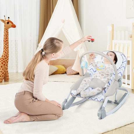 2-In-1 Portable Baby Rocker with Adjustable Backrest and Safety Belt-Grey