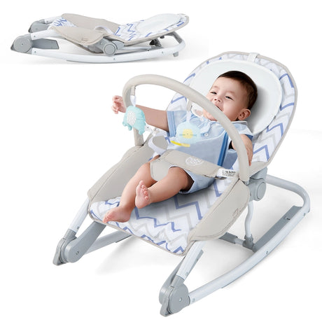 2-In-1 Portable Baby Rocker with Adjustable Backrest and Safety Belt-Grey