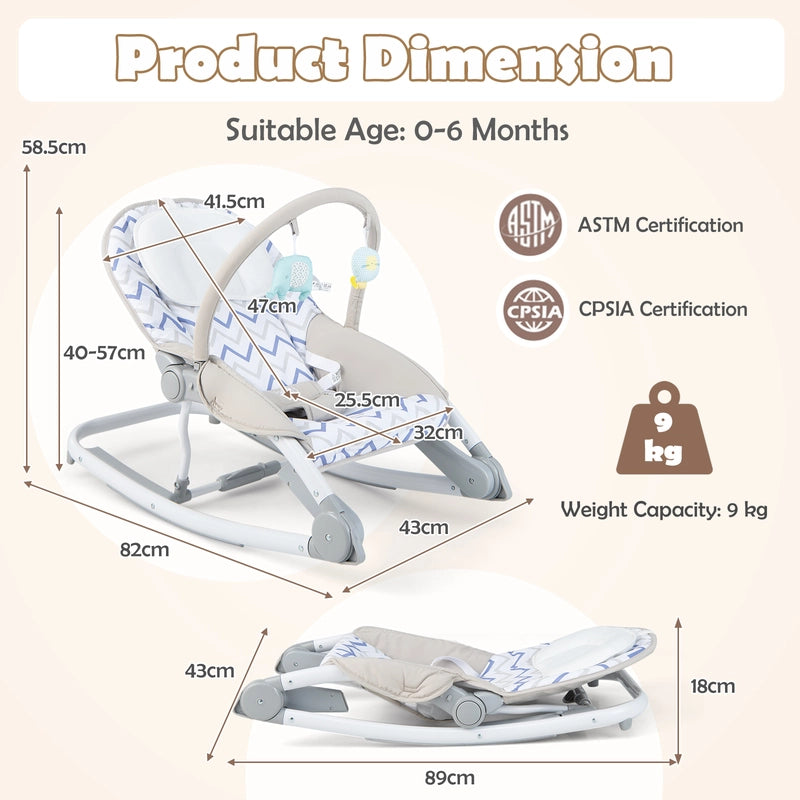 2-In-1 Portable Baby Rocker with Adjustable Backrest and Safety Belt-Grey