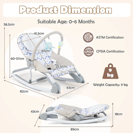 2-In-1 Portable Baby Rocker with Adjustable Backrest and Safety Belt-Grey
