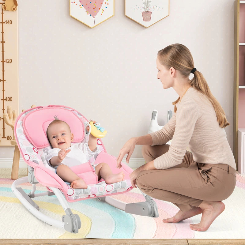 2-In-1 Portable Baby Rocker with Adjustable Backrest and Safety Belt-Pink
