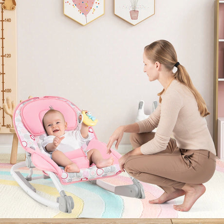 2-In-1 Portable Baby Rocker with Adjustable Backrest and Safety Belt-Pink