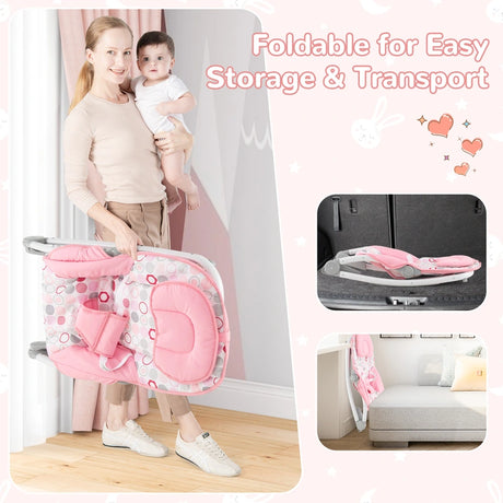 2-In-1 Portable Baby Rocker with Adjustable Backrest and Safety Belt-Pink