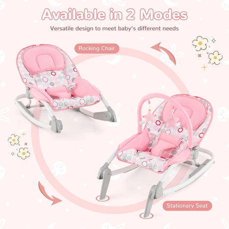 2-In-1 Portable Baby Rocker with Adjustable Backrest and Safety Belt-Pink