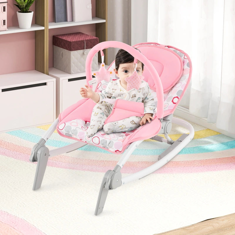 2-In-1 Portable Baby Rocker with Adjustable Backrest and Safety Belt-Pink