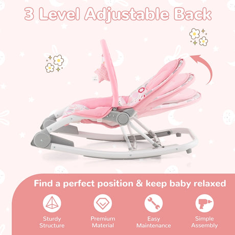 2-In-1 Portable Baby Rocker with Adjustable Backrest and Safety Belt-Pink