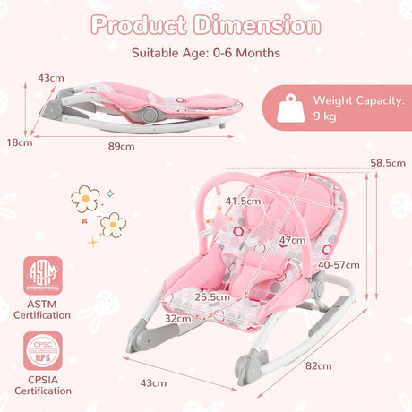 2-In-1 Portable Baby Rocker with Adjustable Backrest and Safety Belt-Pink