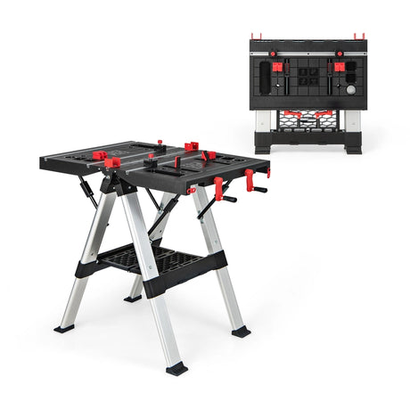 Portable Folding Workbench with Adjustable Height for Garage Home-Black & Red
