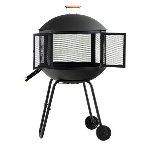 Rolling Wood Burning Firepit with Wheels & Handle for Camping