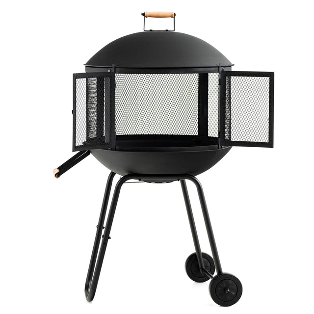 Rolling Wood Burning Firepit with Wheels & Handle for Camping