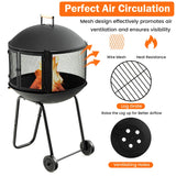 Rolling Wood Burning Firepit with Wheels & Handle for Camping