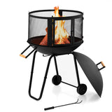 Rolling Wood Burning Firepit with Wheels & Handle for Camping