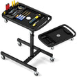 2 in 1 Rolling Tool Tray Height Adjustable Work Table Removable Tray Rolling Tool Cart Capacity 60 kg Black