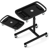 2 in 1 Rolling Tool Tray Height Adjustable Work Table Removable Tray Rolling Tool Cart Capacity 60 kg Black