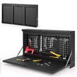 Wall-mounted Folding Workbench with Pegboard-Black