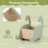 2 in 1 Wooden Baby Push Walker with Pine Wood Handle-Green
