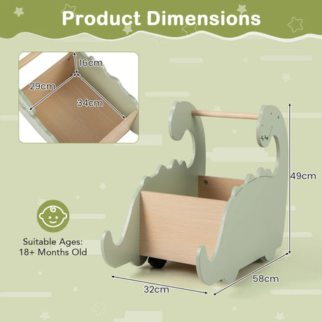 2 in 1 Wooden Baby Push Walker with Pine Wood Handle-Green