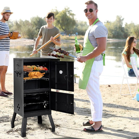 Vertical 2-tier Outdoor Barbeque Grill with Temperature Gauge