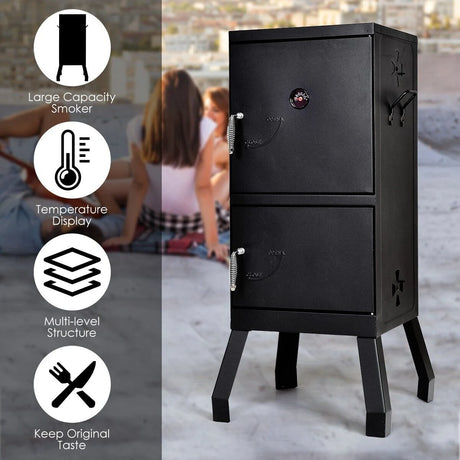 Vertical 2-tier Outdoor Barbeque Grill with Temperature Gauge