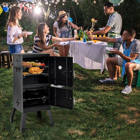Vertical 2-tier Outdoor Barbeque Grill with Temperature Gauge