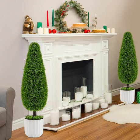 2 Pack 90cm Artificial Cedar Teardrop Shaped Bush-Green