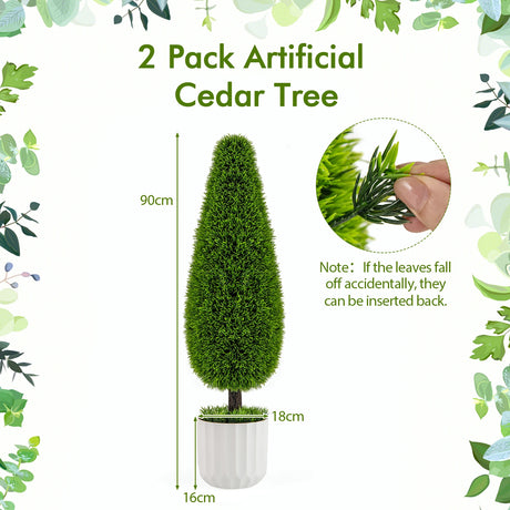 2 Pack 90cm Artificial Cedar Teardrop Shaped Bush-Green