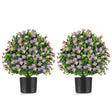 2 Pack Artificial Boxwood Topiary Ball Tree with Flowers and Plastic Nursery Pot-Purple