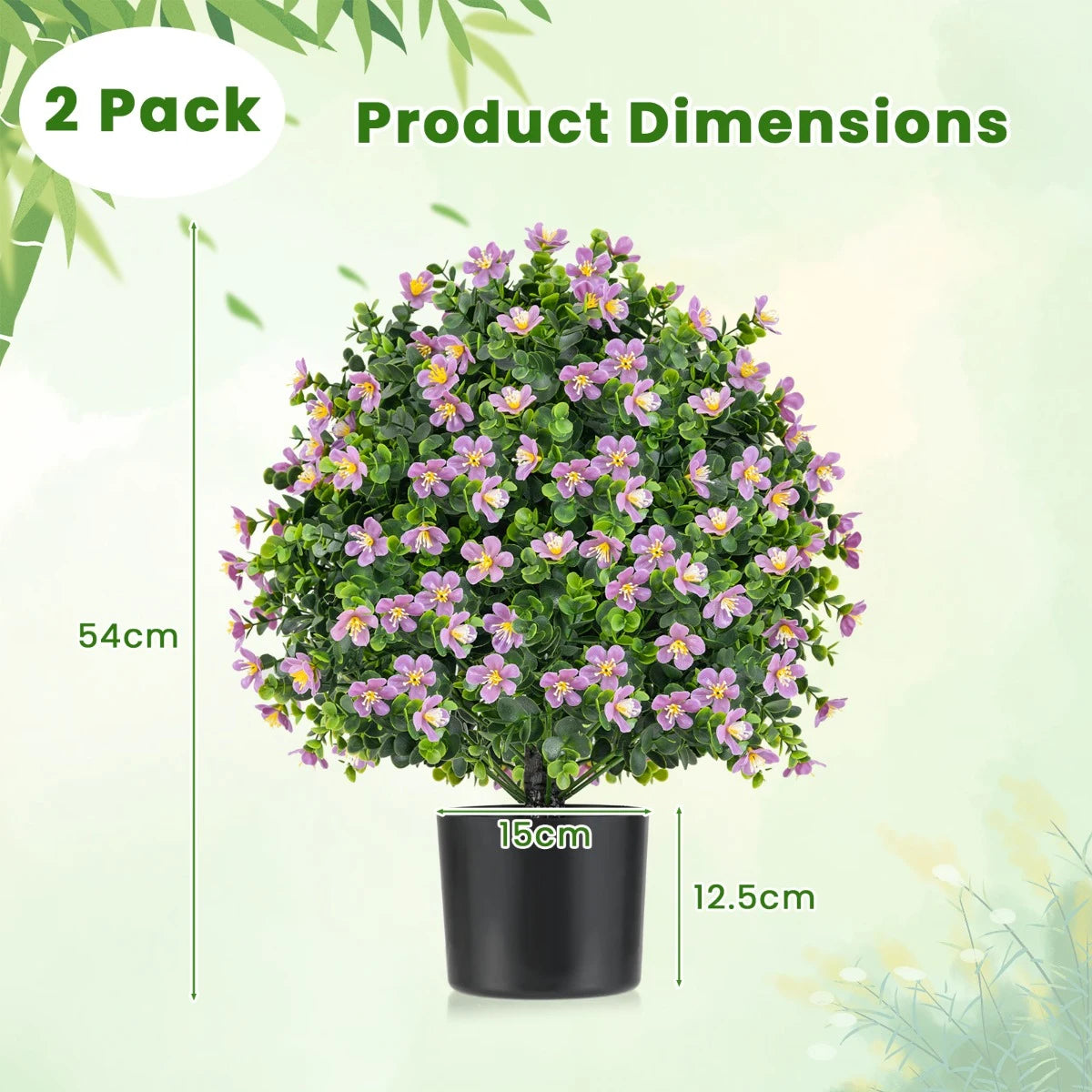 2 Pack Artificial Boxwood Topiary Ball Tree with Flowers and Plastic Nursery Pot-Purple