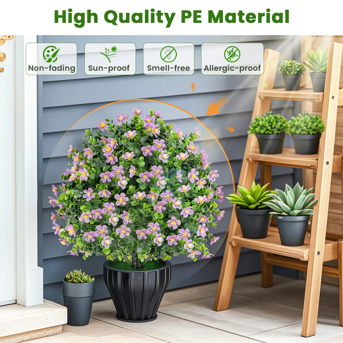 2 Pack Artificial Boxwood Topiary Ball Tree with Flowers and Plastic Nursery Pot-Purple