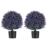 2 Pack Faux Shrub Bushes with Flowers and Plastic Nursery Pot-Purple