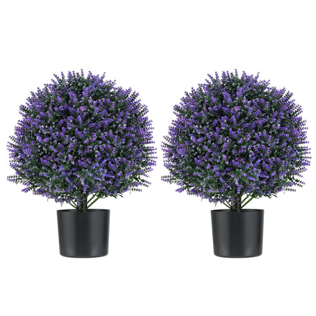 2 Pack Faux Shrub Bushes with Flowers and Plastic Nursery Pot-Purple