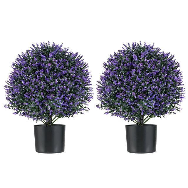 2 Pack Faux Shrub Bushes with Flowers and Plastic Nursery Pot-Purple