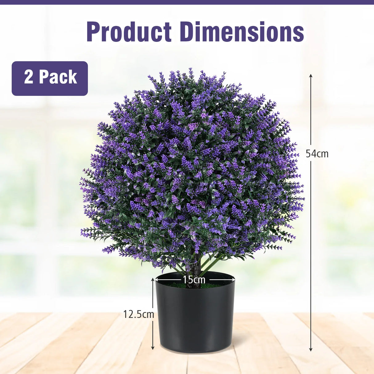2 Pack Faux Shrub Bushes with Flowers and Plastic Nursery Pot-Purple