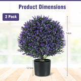 2 Pack Faux Shrub Bushes with Flowers and Plastic Nursery Pot-Purple