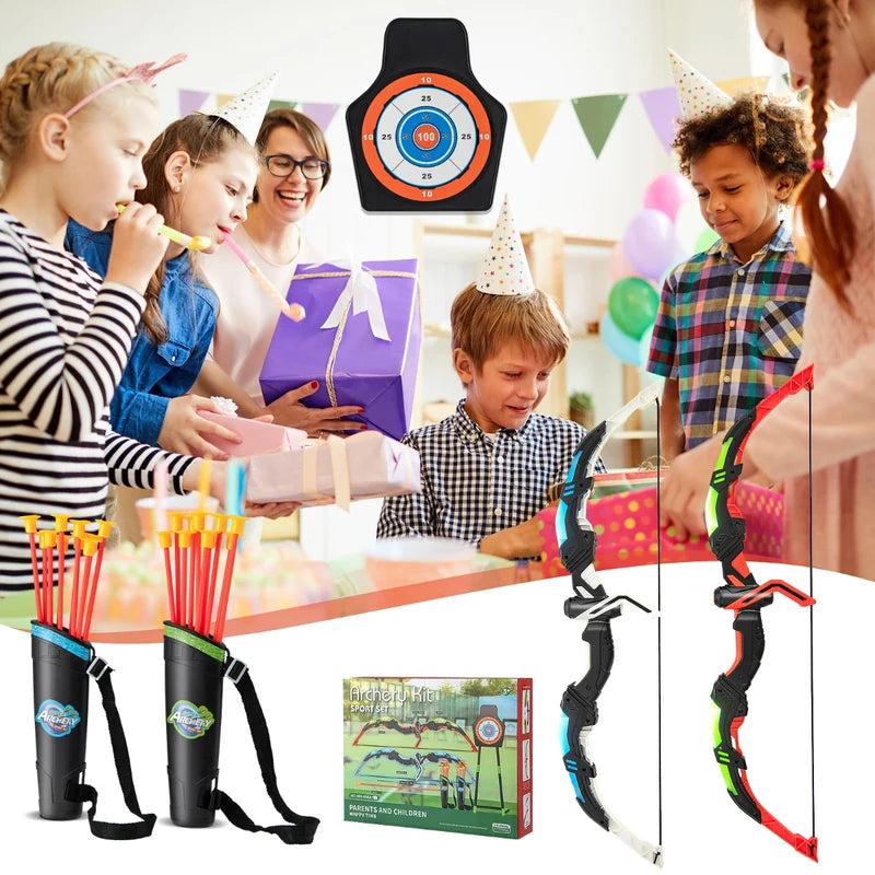 2 Pack Kids Bow and Arrow Set LED Illuminated Archery Toy Set