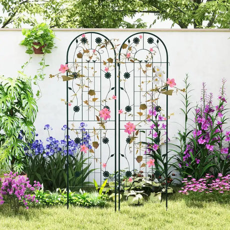 2 Pack 71 x 20 Inch Metal Garden Trellis Rustproof Plant Support for Climbing Plants-Green