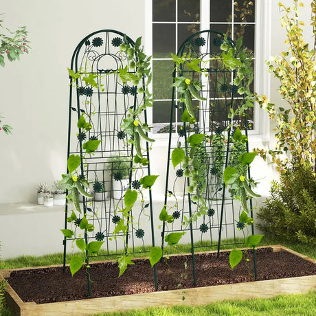 2 Pack 71 x 20 Inch Metal Garden Trellis Rustproof Plant Support for Climbing Plants-Green