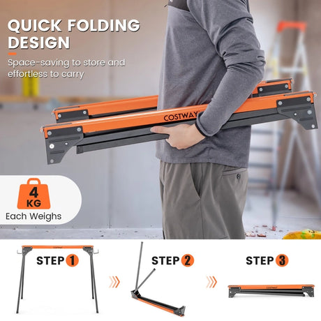 2 x sawhorse work trestle foldable scaffolding trestle can hold up to 500 kg 96.5 x 47 x 76 cm