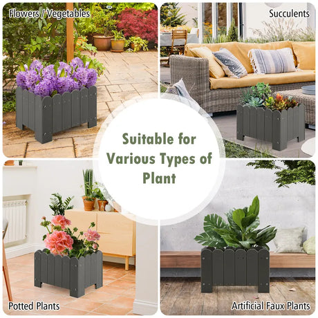 2 Pack Rectangular Planter Box with Drainage Gaps for Front Porch Garden Balcony-Gray