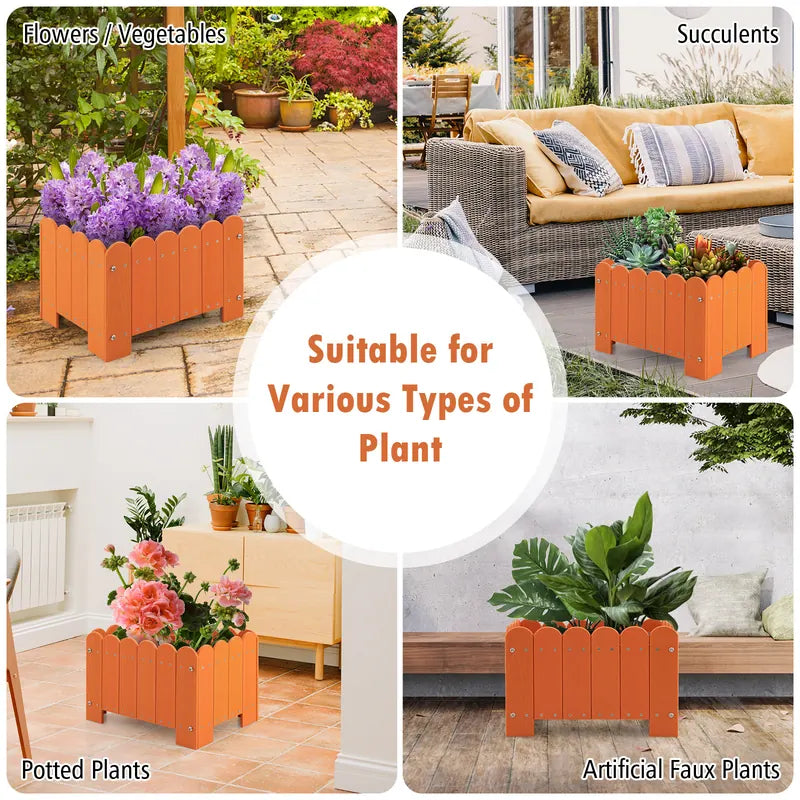 2 Pack Rectangular Planter Box with Drainage Gaps for Front Porch Garden Balcony-Orange