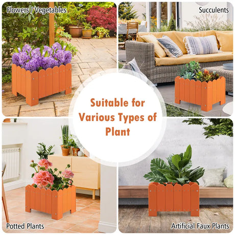 2 Pack Rectangular Planter Box with Drainage Gaps for Front Porch Garden Balcony-Orange