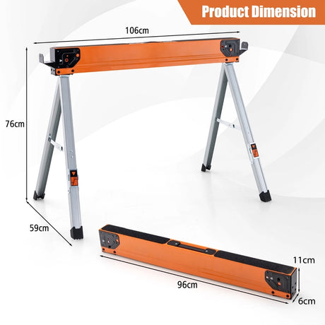 Set of 2 sawhorses, foldable, portable workhorses, load capacity up to 500 kg