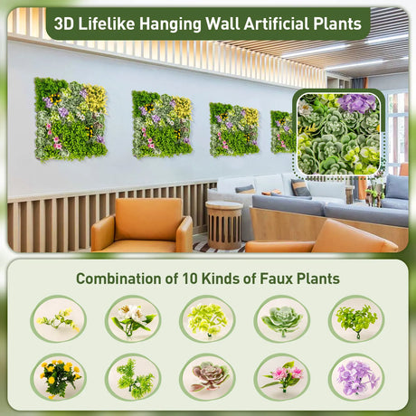 50 x 50 cm 3D Hanging Succulents with 10 Types of Mixed Faux Plants
