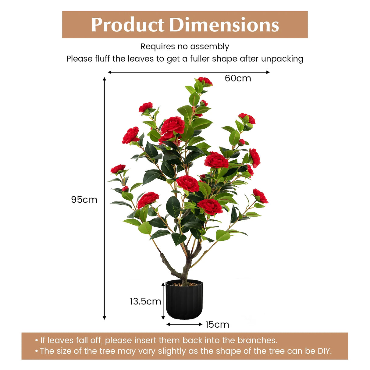 38 Inch Artificial Camellia Tree Faux Flower Plant in Cement Pot 2 Pack-Red